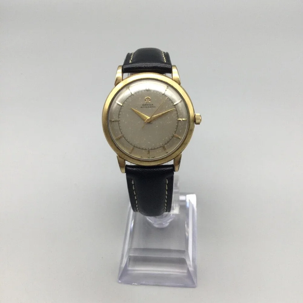 Vintage Omega Bumper Automatic Mens Watch 34mm Gold Plated Leather 17 Jewels